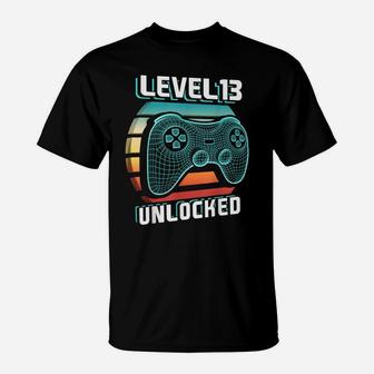Level 13 Unlocked Retro Video Game 13Th Birthday Gamer Gift T-Shirt | Crazezy