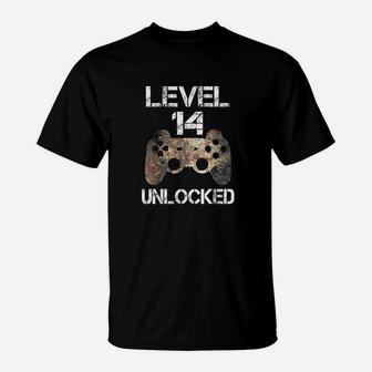 Level 14 Unlocked 14Th Birthday 14 Year Old Gamer T-Shirt | Crazezy UK