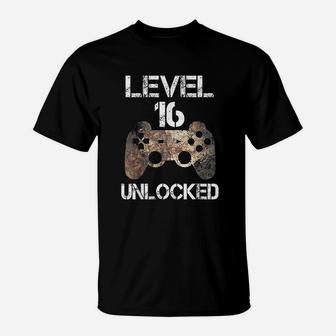Level 16 Unlocked 16Th Birthday 16 Year Old Gamer T-Shirt | Crazezy DE