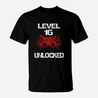 Level 16 Unlocked Boys 16Th Birthday 16 Year Old Gamer T-Shirt | Crazezy UK