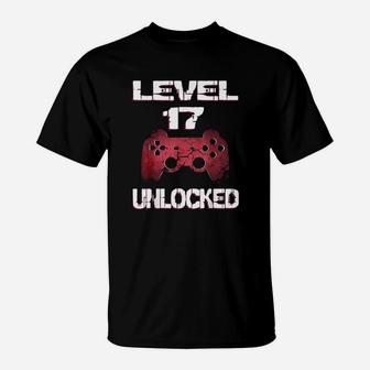 Level 17 Unlocked Boys 17Th Birthday 17 Year Old Gamer T-Shirt | Crazezy UK