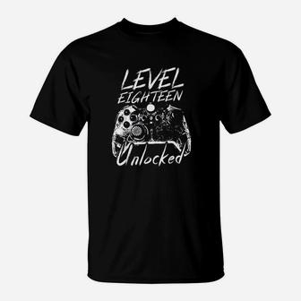 Level 18 Unlocked Boys 18Th Birthday 18 Year Old Gamer Gift T-Shirt | Crazezy UK