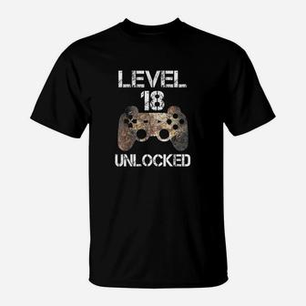 Level 18 Unlocked Boys 18Th Birthday 18 Year Old Gamer T-Shirt | Crazezy CA