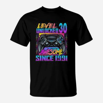 Level 30 Unlocked Awesome Since 1991 30Th Birthday Gaming T-Shirt | Crazezy UK