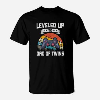 Leveled Up To Dad Of Twins Funny Video Gamer Gaming T-Shirt | Crazezy