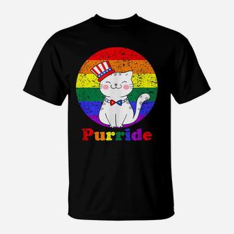 Lgbt Cat Lovers Purride Rainbow Flag American Flag Lgbtq T-Shirt | Crazezy