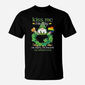 Lgbt Gnome Kiss Me Im Gay Or Irish Or Orunk Or Whatever St Patricks Day T-Shirt - Monsterry