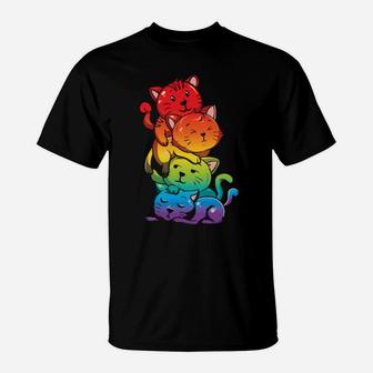 Lgbt Kawaii Rainbow Cats Gift For Kitten Lover T-Shirt - Monsterry DE