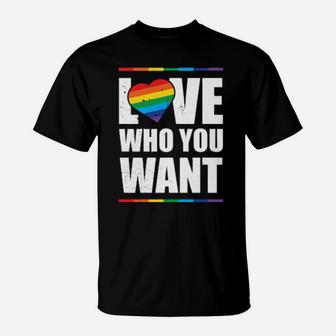 Lgbt Love Who You Want Gay Pride Rainbow Heart Gift T-Shirt - Monsterry
