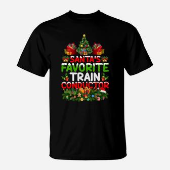 Lighting Christmas Santa's Favorite Train Conductor Xmas Sweatshirt T-Shirt | Crazezy