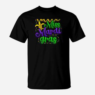 Little Miss Mardi Gras Girls Kids Daughter Niece Beads T-Shirt - Thegiftio UK