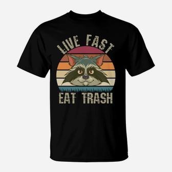 Live Fast Eat Trash Panda Raccoon Vintage T-Shirt | Crazezy