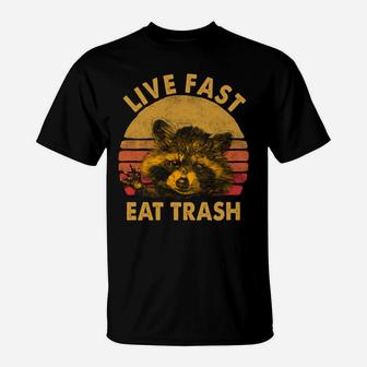 Live Fast Eat Trash Raccoon Hoodie Retro Vintage Style T-Shirt | Crazezy