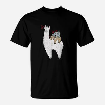 Llama Lazy Sloth With Baby Koala Mama Bear Valentines Gift T-Shirt | Crazezy UK