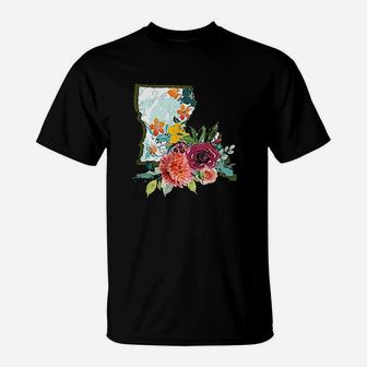 Louisiana Watercolor Flower Cute T-Shirt - Thegiftio UK