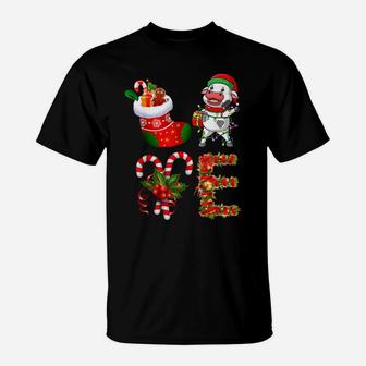 Love Dairy Cow Christmas Lights Funny Santa Hat Christmas T-Shirt | Crazezy