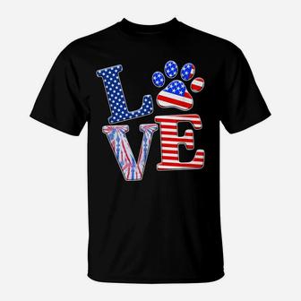 Love Dog Paw American Flag Tie Dye Dog Lover 4Th Of July T-Shirt | Crazezy