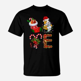 Love Guinea Pig Christmas Lights Funny Santa Hat Christmas T-Shirt | Crazezy UK