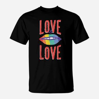 Love Is Love Rainbow Lgbt Gay Pride Lips T-Shirt - Monsterry UK