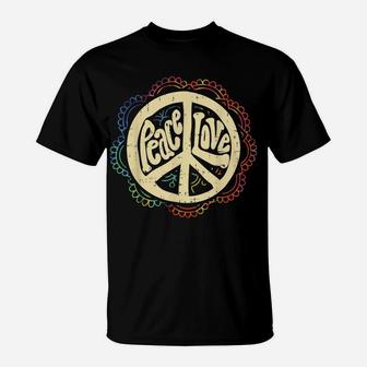 Love Peace Symbol Flower Vintage 80S Retro Hippie Hippy T-Shirt | Crazezy