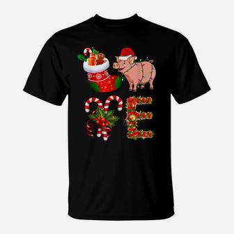 Love Pig Christmas Lights Funny Santa Hat Christmas T-Shirt | Crazezy