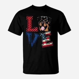 Love Rottweiler American Flag Patriotic 4Th Of July T-Shirt - Monsterry
