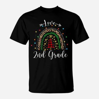Love Second Grade Teacher Funny Boho Rainbow Christmas Kids T-Shirt | Crazezy