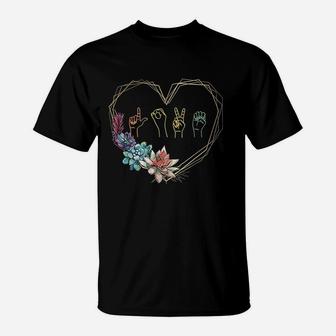 Love Sign Language Floral Heart T-Shirt | Crazezy UK