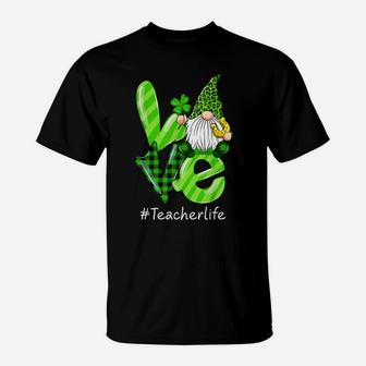 Love Teacher Life Gnome Leopard Shamrock St Patrick's Day T-Shirt | Crazezy