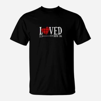 Loved John 316 Red Plaid Heart Christian Valentines Day T-Shirt - Monsterry