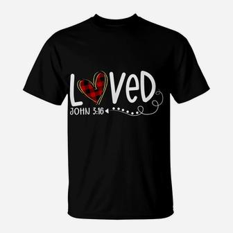 Loved John 316 Red Plaid Heart Christian Valentine's Day T-Shirt | Crazezy