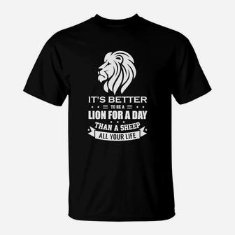 Löwen-Motivations-Shirt Besser ein Tag Löwe als ein Leben lang Schaf – Schwarz - Seseable