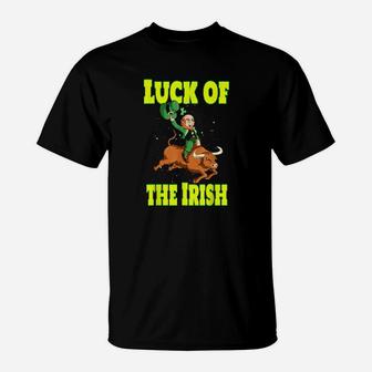 Luck Of The Irish Leprechaun On Bull T-Shirt - Monsterry