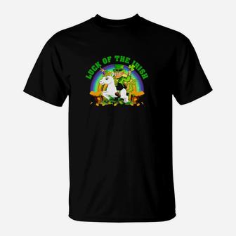 Luck Of The Irish Leprechaun Riding Unicorn St Patricks Day T-Shirt - Monsterry UK