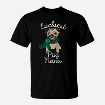Luckiest Pug Nana Pug Grandma Gift Mom Pug St Patricks Day Raglan Baseball Tee T-Shirt | Crazezy AU