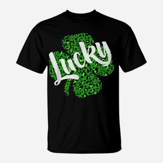 Lucky Leopard Print Shamrock St Patrick Day Four Leaf Clover T-Shirt | Crazezy UK