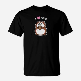 Lustiges Hamster T-Shirt Ich liebe Essen, Schwarzes Design - Seseable