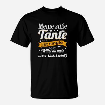 Lustiges Schwarzes T-Shirt Süße Tante Single, Neuer Onkel Gesucht - Seseable