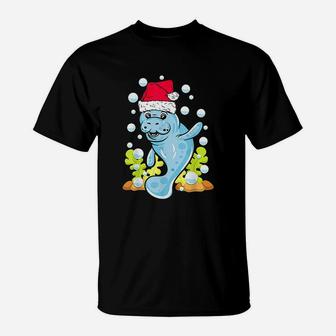 Manatee Wearing Santa Hat Holiday T-Shirt | Crazezy DE