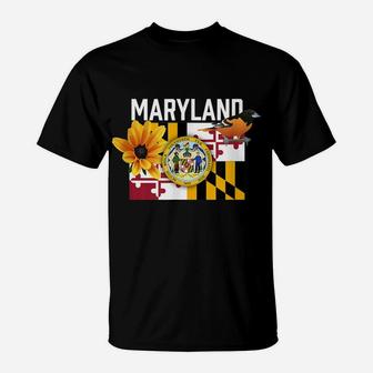 Maryland Us State Flag Tee With State Bird & Flower T-Shirt | Crazezy