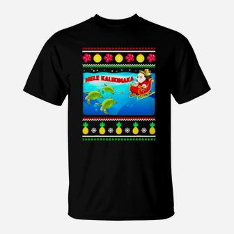 Mele Kalikimaka Turtle Sleigh Santa Claus Hawaii Xmas T-Shirt - Monsterry DE
