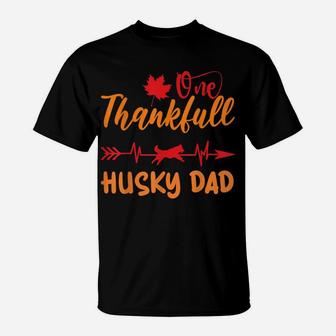 Men Heartbeat Thanksgiving One Thankful Husky Dad Dog Owner T-Shirt | Crazezy