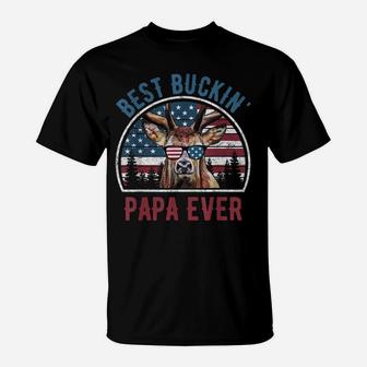 Mens Best Buckin Papa Ever Deer Hunter Fathers Day Patriotic T-Shirt | Crazezy DE