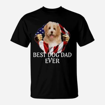 Mens Best Dog Dad Ever Cavachon Dog American Flag T-Shirt | Crazezy