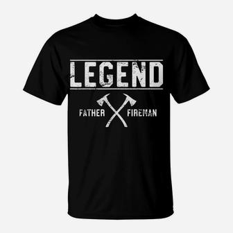 Mens Father Fireman Legend Firefighter Gift For Dad T-Shirt | Crazezy