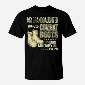 Mens My Granddaughter Wears Combat Boots Proud Military Papa Gift T-Shirt | Crazezy