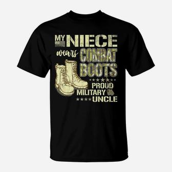 Mens My Niece Wears Combat Boots Dog Tags - Proud Military Uncle T-Shirt | Crazezy DE