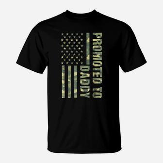 Mens Promoted To Daddy American Flag Camo Fathers Day Tee T-Shirt | Crazezy