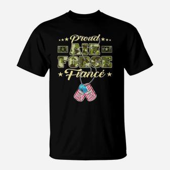 Mens Proud Air Force Fiance - Camo Us Flag Dog Tag Military Lover T-Shirt | Crazezy