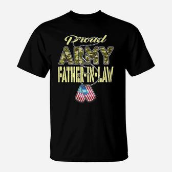 Mens Proud Army Father-In-Law Us Flag Dog Tag Military Dad Gift T-Shirt | Crazezy CA